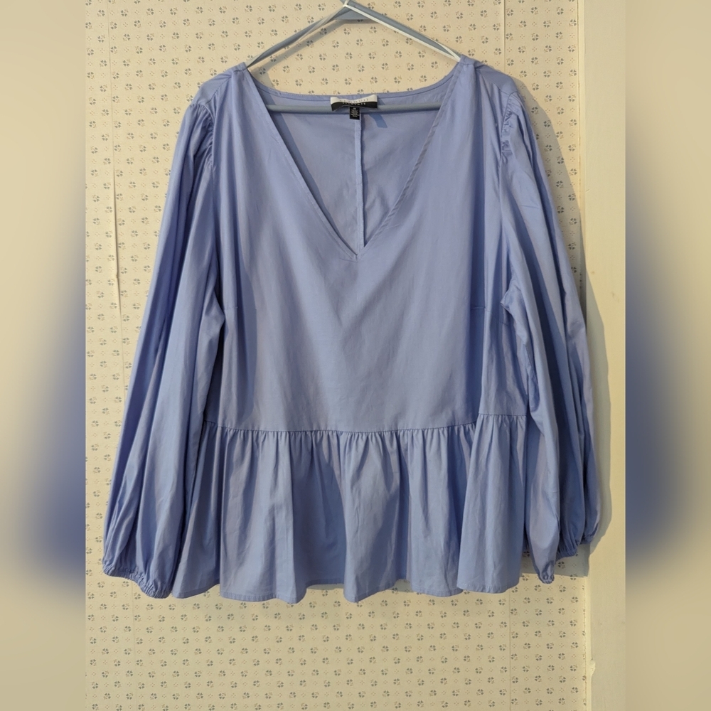 💜 💙 Eloquii Elements Top 20, 2X, XXL Lavender Lilac Balloon Sleeves  Trending
